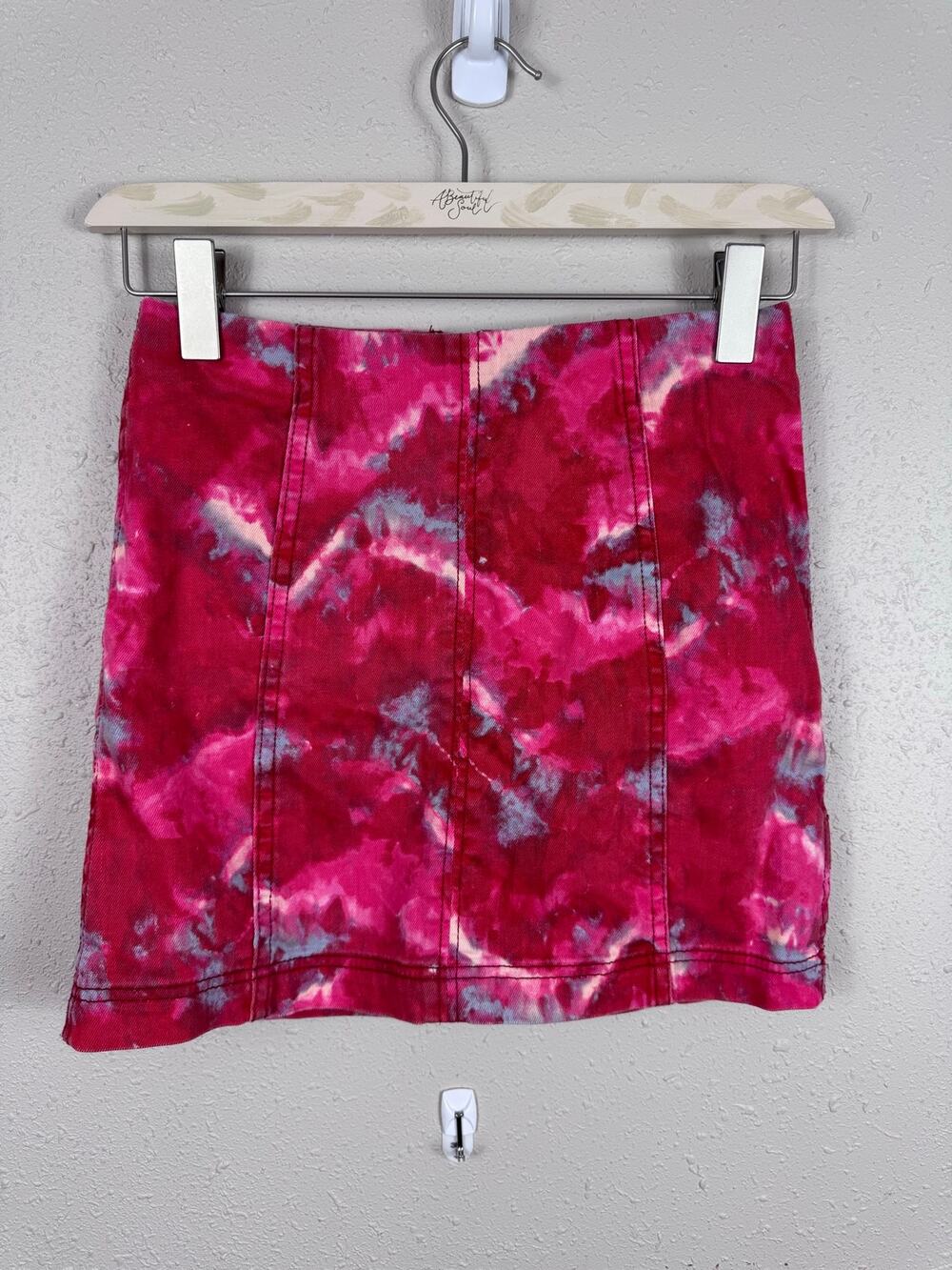 Free People Modern Femme Denim Skirt Pink & Red Tie Dye Size 4